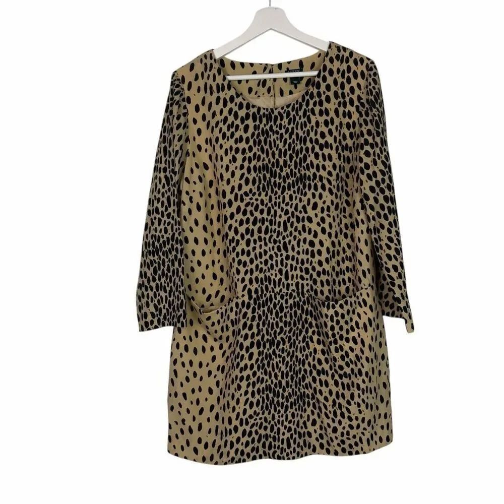 J. Crew Women's 12 Jules Tan Black Animal Print Long Sleeve Dress